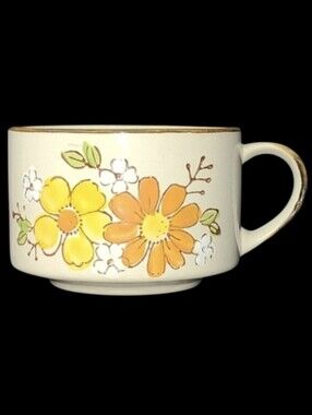 VTG-JMP-Casualstone Floral Stone Ware Soup Mug / Coffee Mug - Korea - #3…